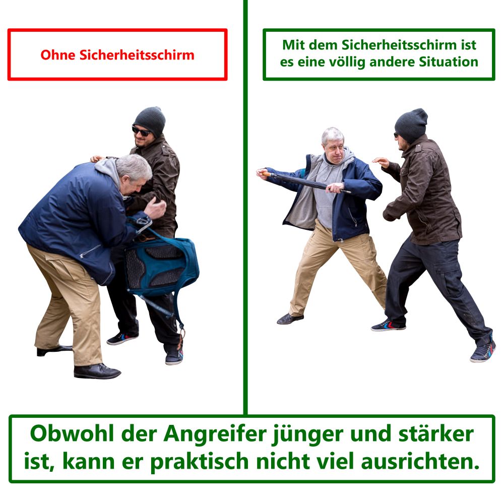 Sicherheitsschirm "XXL extra lang" Knaufgriff, Buche schwarz gebeizt