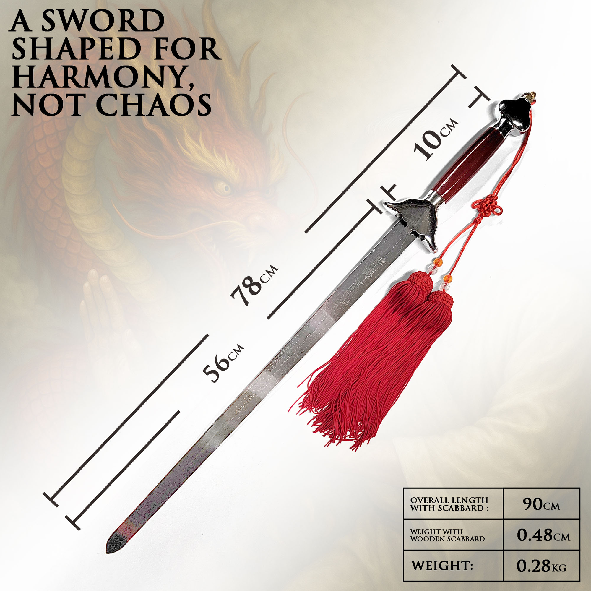 Tai Chi sword with flexible blade – 56 cm blade length including bag