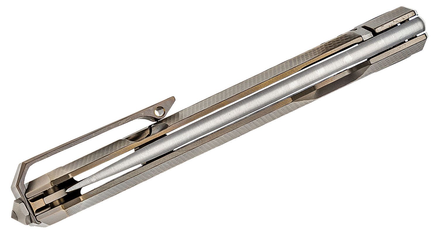 Myto, M390 Satin-Klinge, Bronze-Titan-Griff