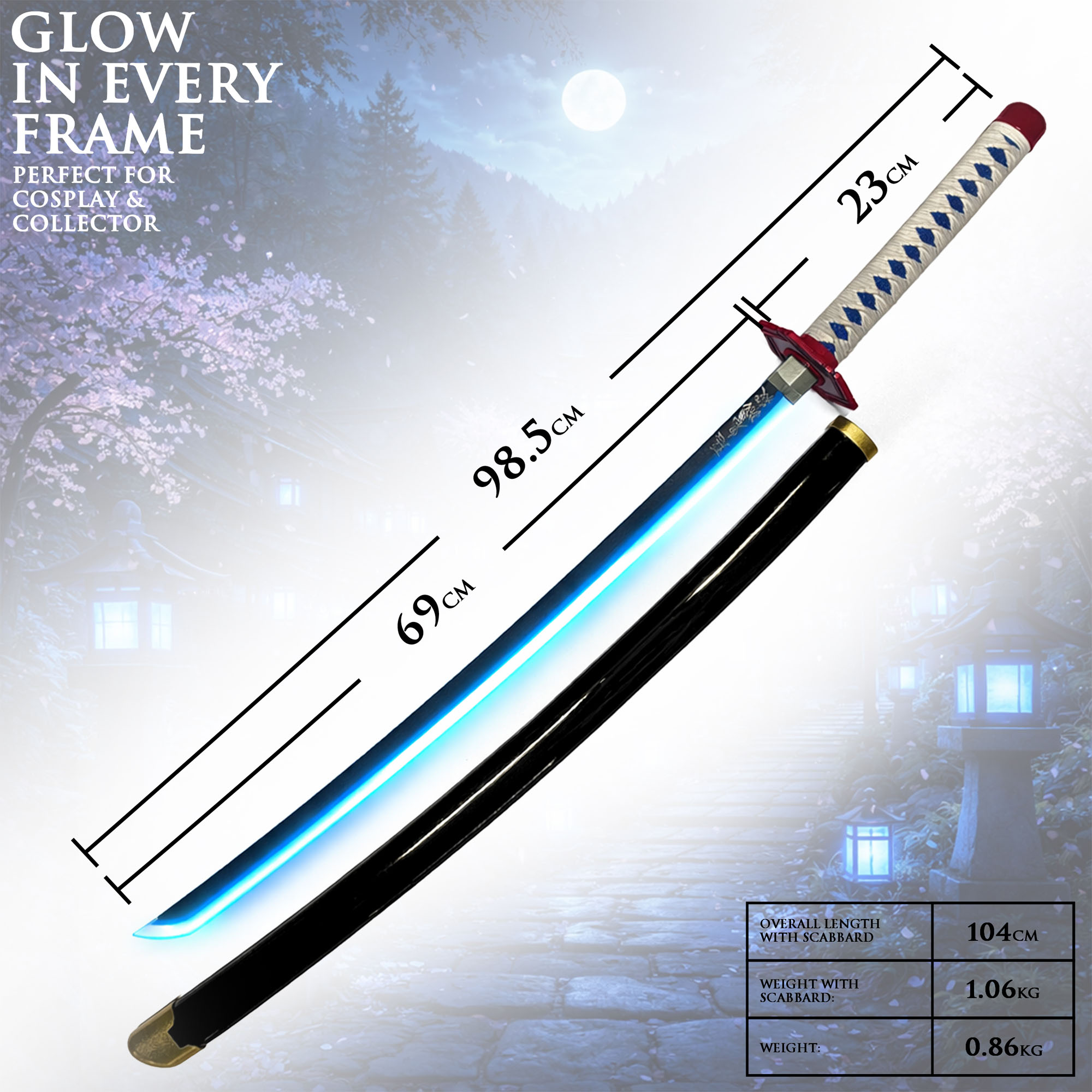 Demon Slayer – Giyuu Tomioka’s Nichirin Katana with Scabbard (Steel Blade with LED-Illuminated Edge)