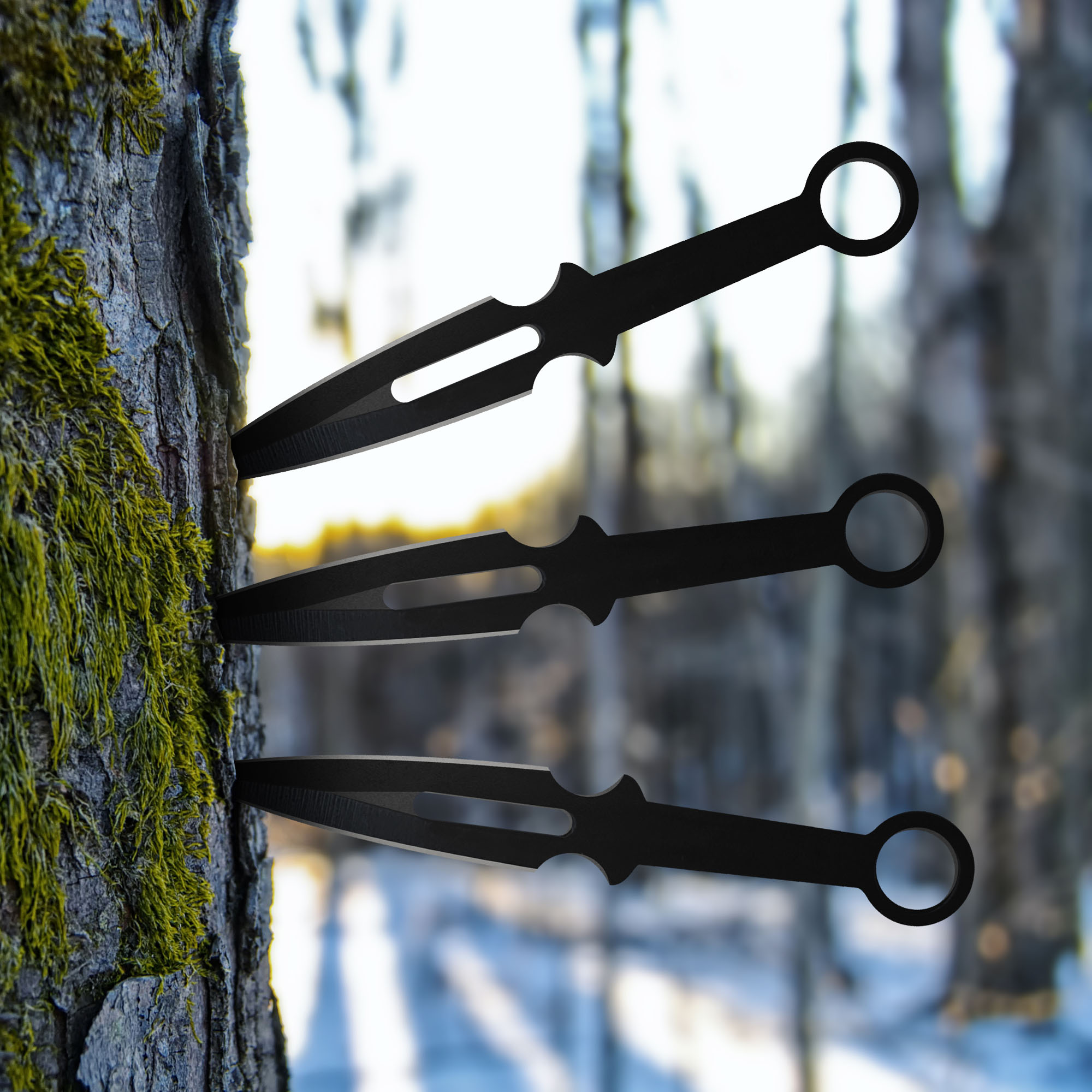 12 Black Throwing Knives with Sheath, Stainless Steel Kunai