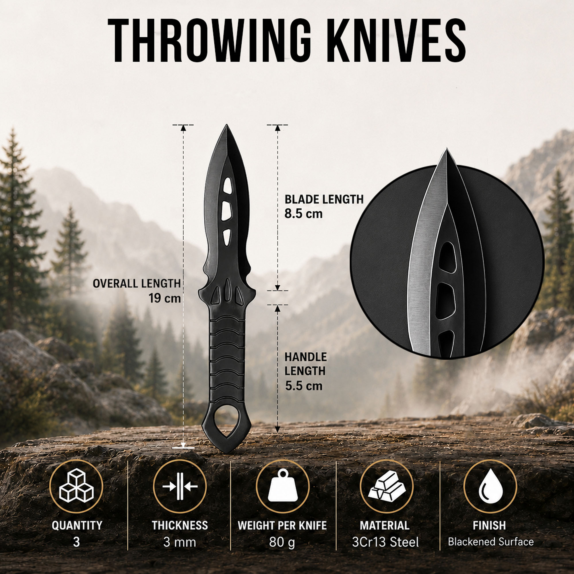 Throwing Set with Wooden Target – 3 Throwing Knives & 3 Throwing Axes