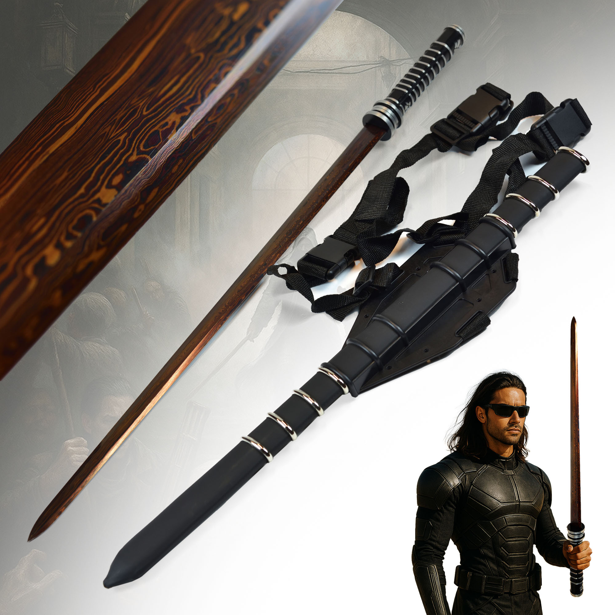 Folded Blade Sword with Sheath - handforged blood damascus edition