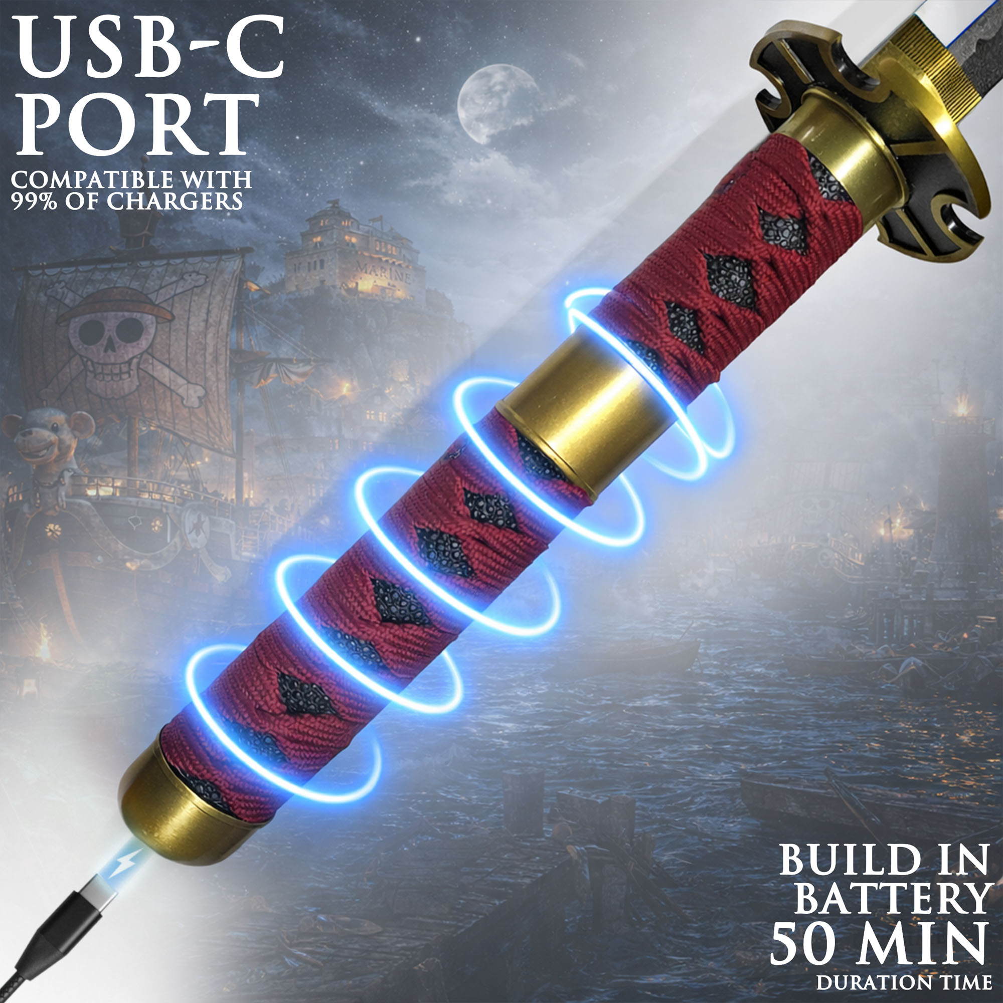 One Piece – Sandai Kitetsu Katana with Scabbard (Steel Blade with LED-Illuminated Edge)