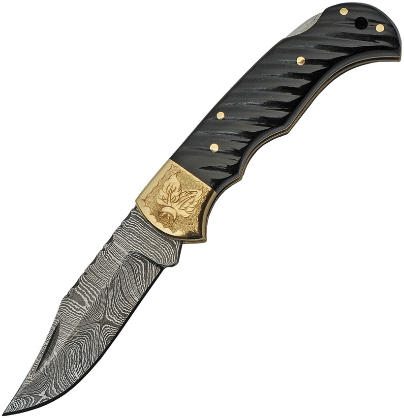 Damascus Knife, Lockback Buffalo