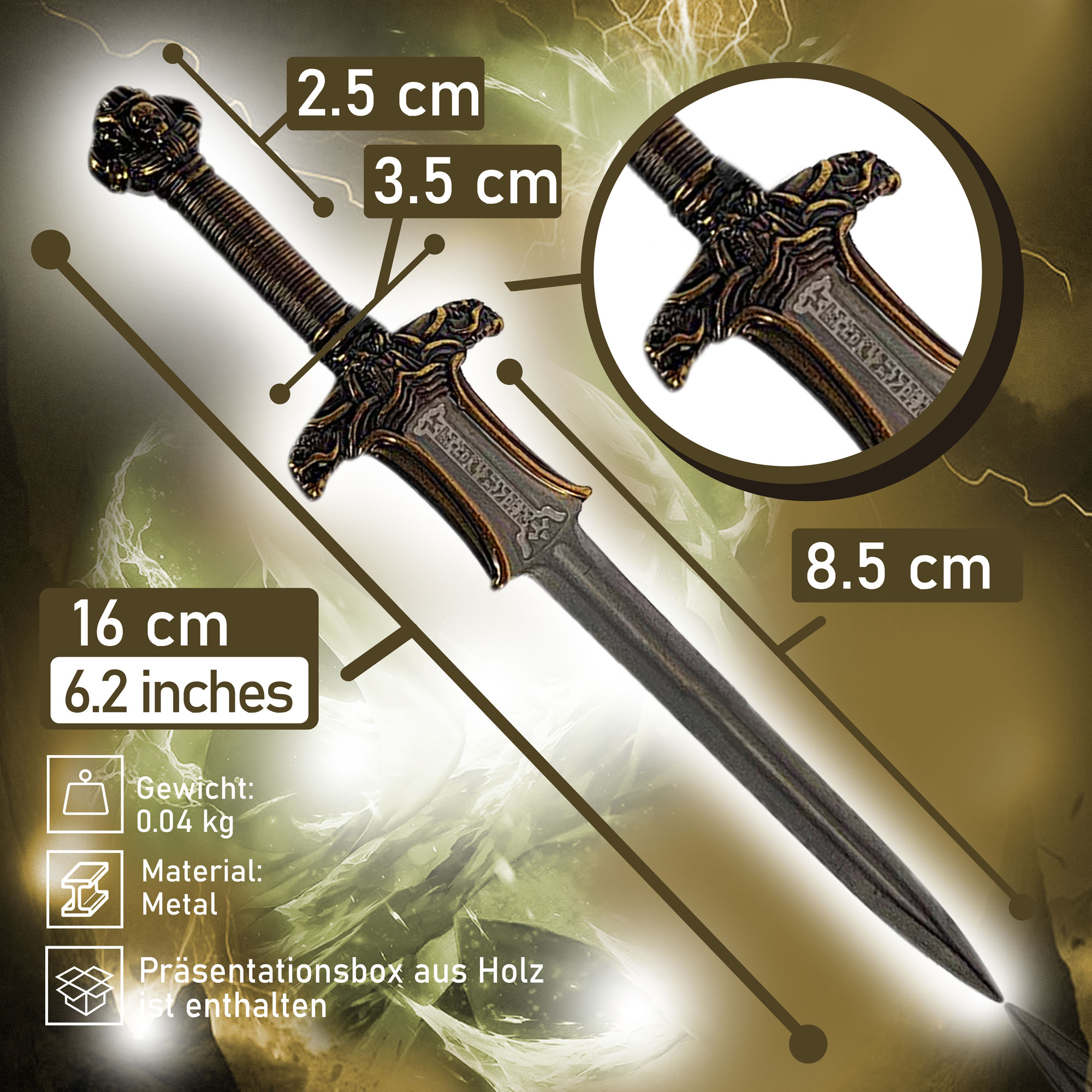 Conan Miniatur Atlantean Schwert Brieföffner in Holzbox