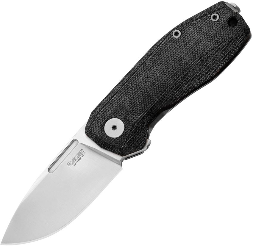 Nano Knife, CPM-MagnaCut Satin Drop Point Blade, Black canvas micarta handle