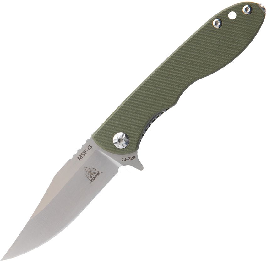 Mini Scandi Knife, Elmax Satin Clip Point Blade, Milled OD Green G10 Handles
