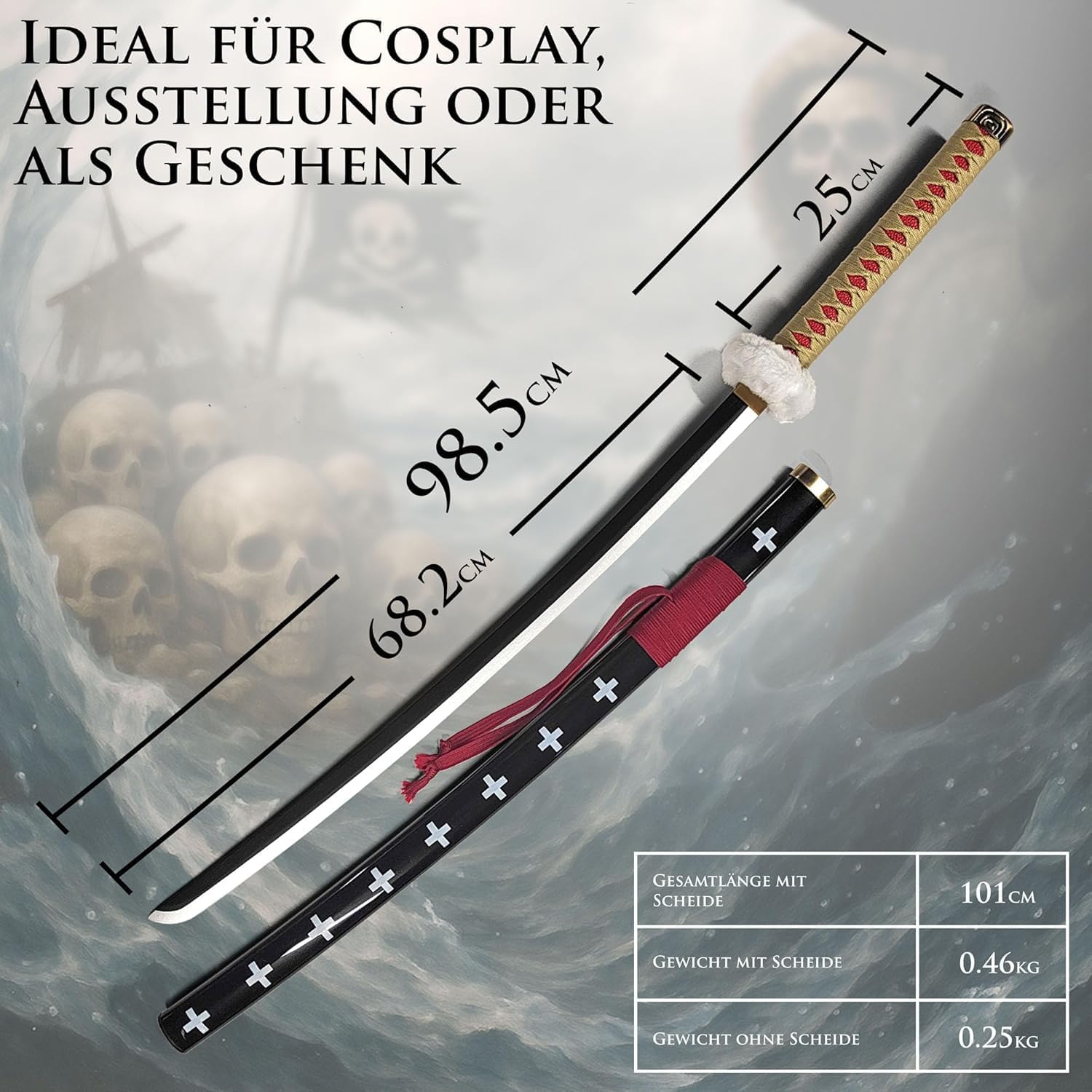 One Piece - Trafalgar Law Schwert brauner Griff aus Holz mit Scheide und Ständer 