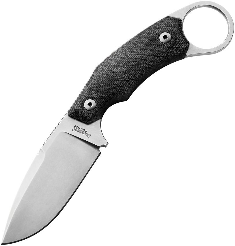 H2, M390 Stonewashed Drop Point Blade, Black G10 Handle, Black Leather Sheath