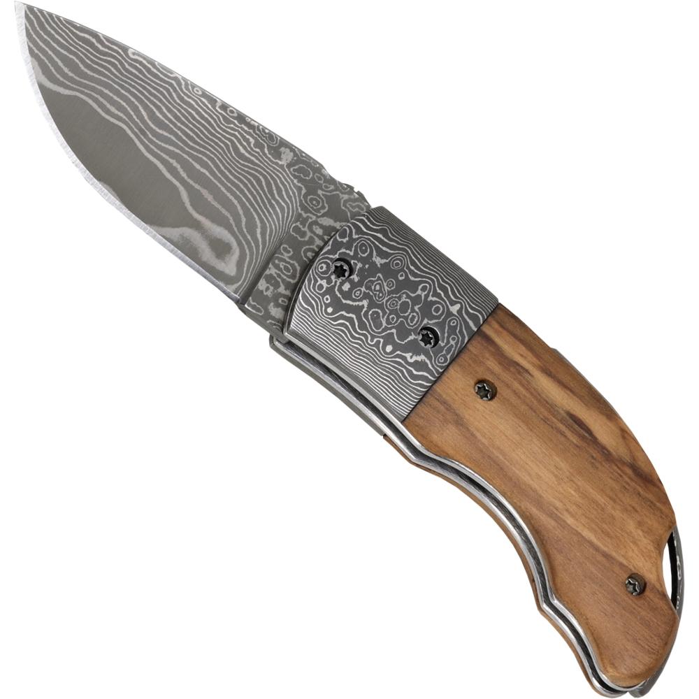 Damask pocket knife olive wood