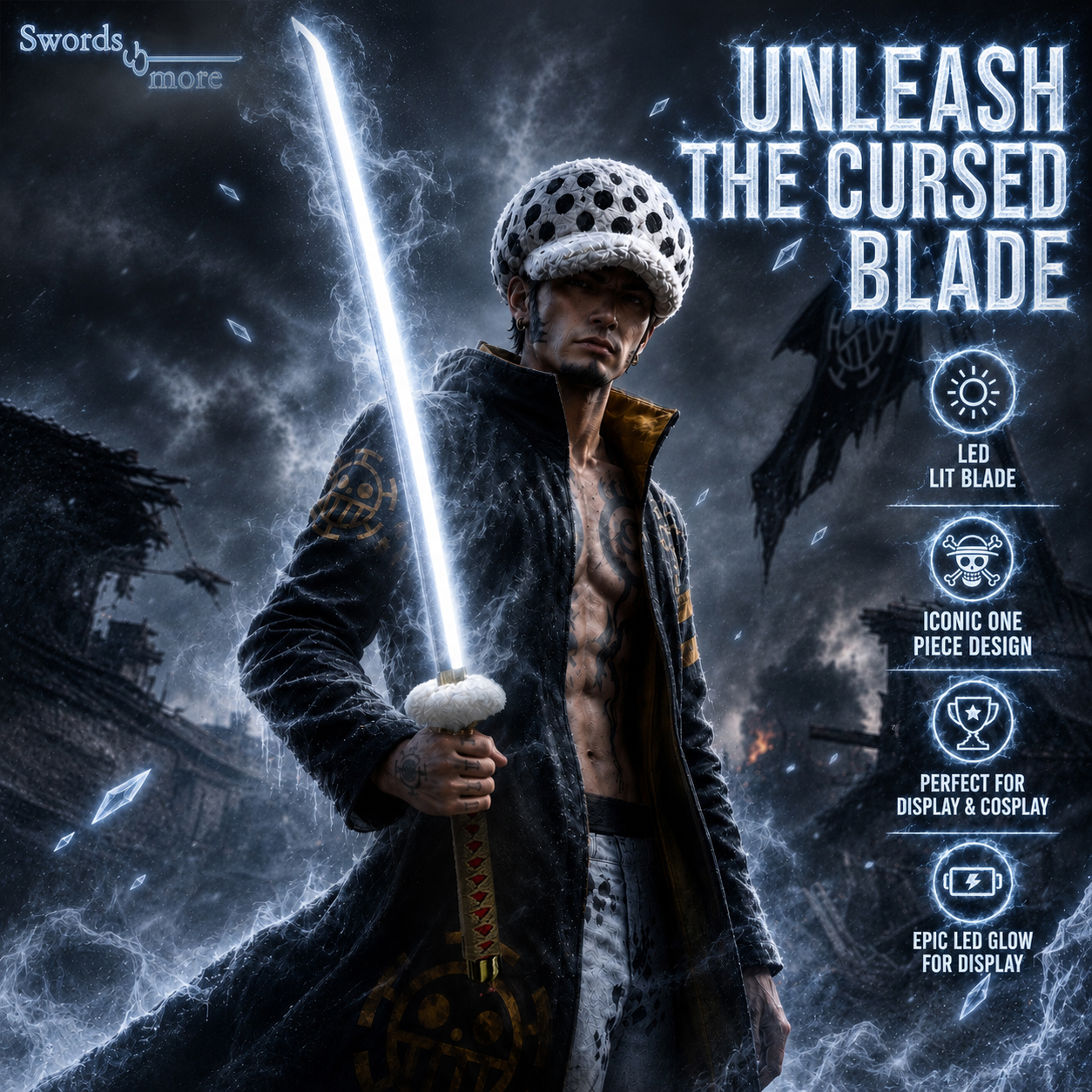 One Piece: Trafalgar Law's "Kikoku" – 1045 Karbonstahl Katana mit LED-Effekt