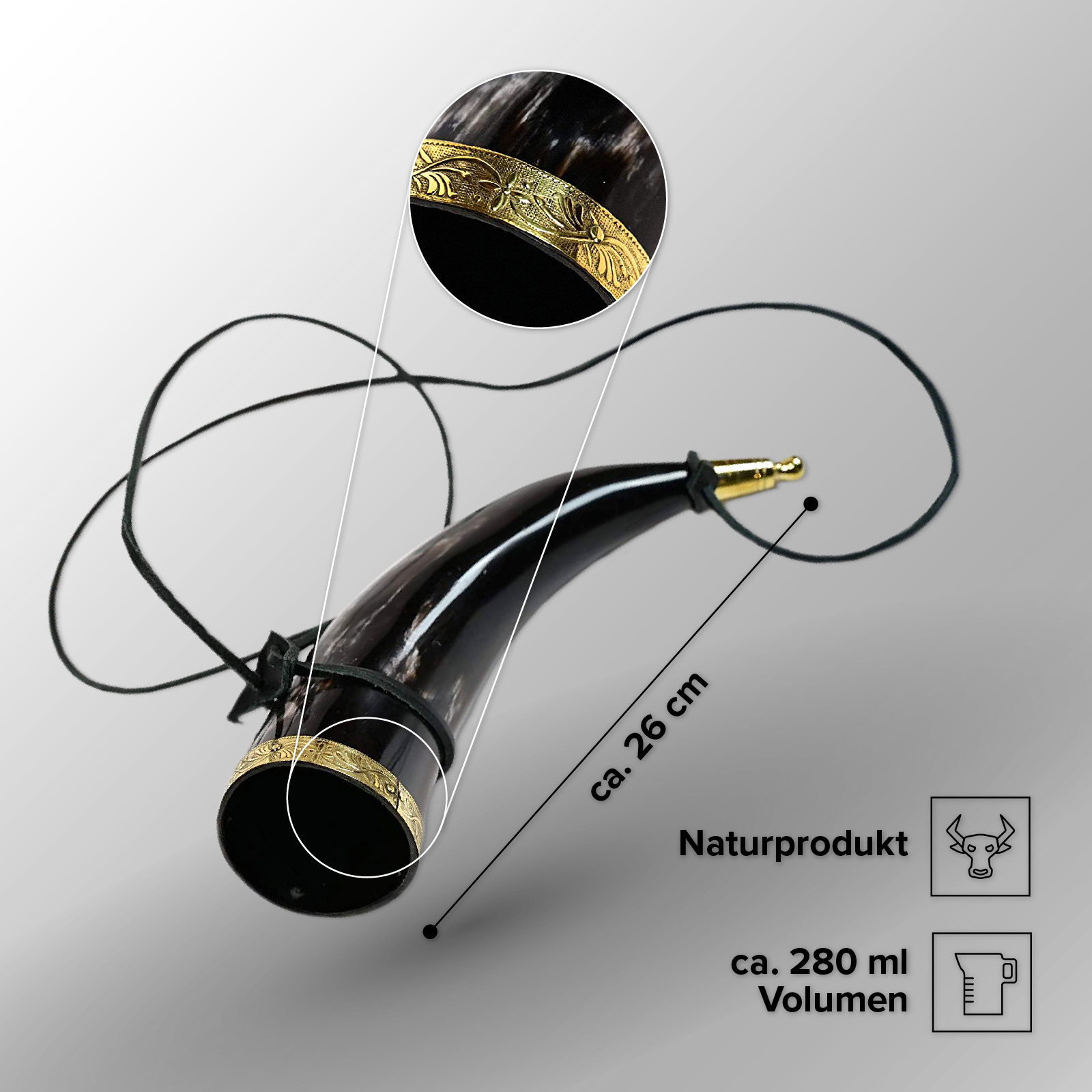 Wikingerhorn mit Schultergurt aus Leder