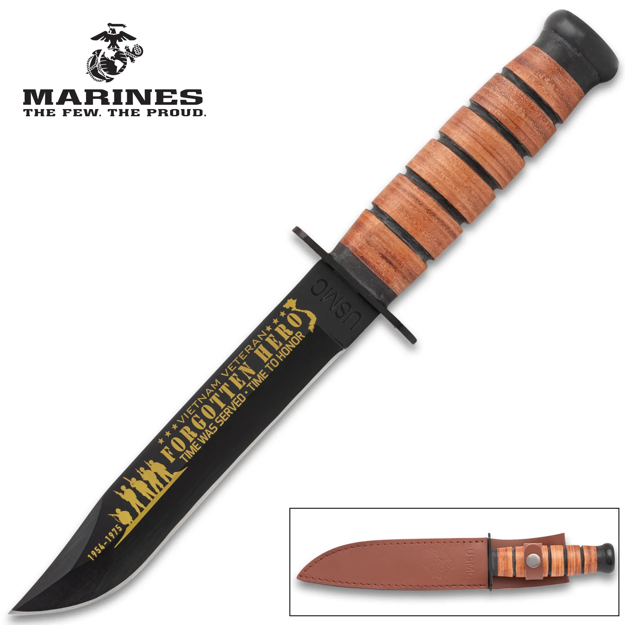 USMC 50th Anniversary Vietnam Commemorative Knife with Leather Sheath