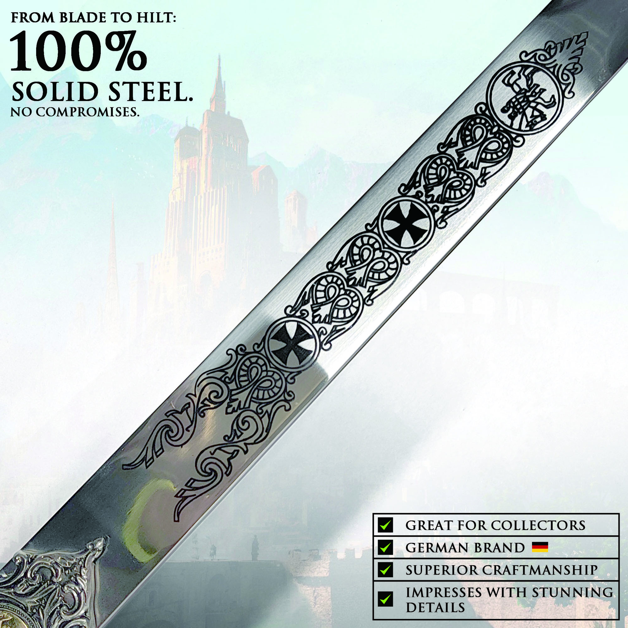 Knights Templar Greatsword – Massive Replica with Wall Mount