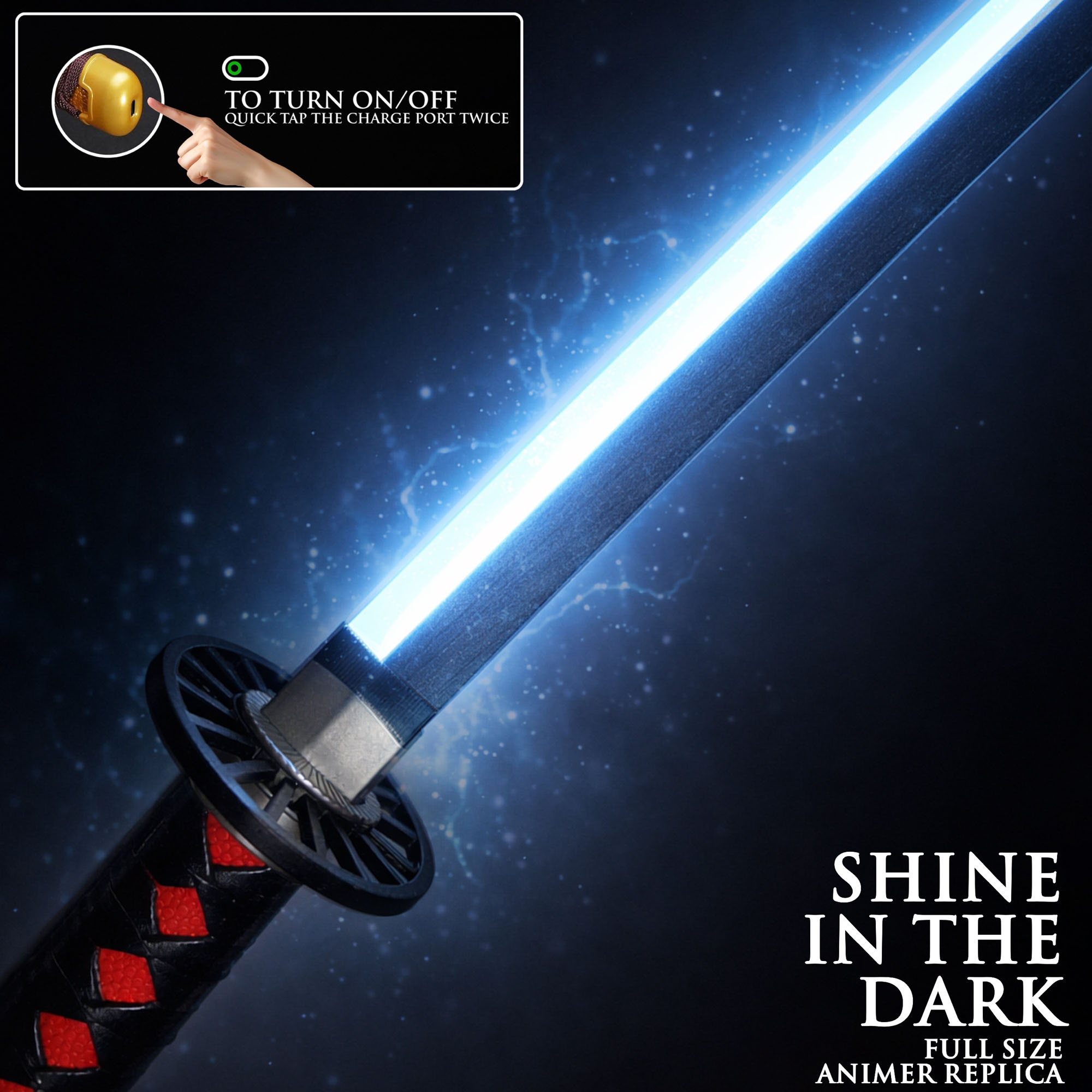 Demon Slayer – Tanjirou Kamados Nichirin-Katana mit Scheide (Stahlklinge mit LED-leuchtender Klingenkante)