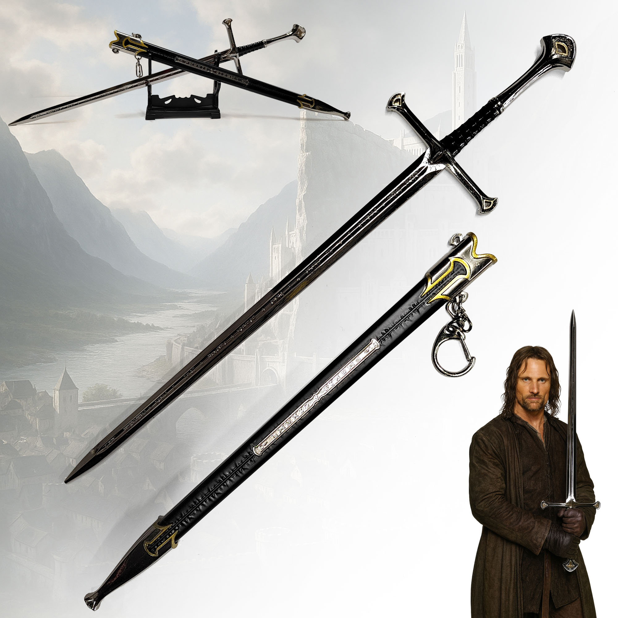Anduril Schwert mit Scheide, XL Brieföffnerversion