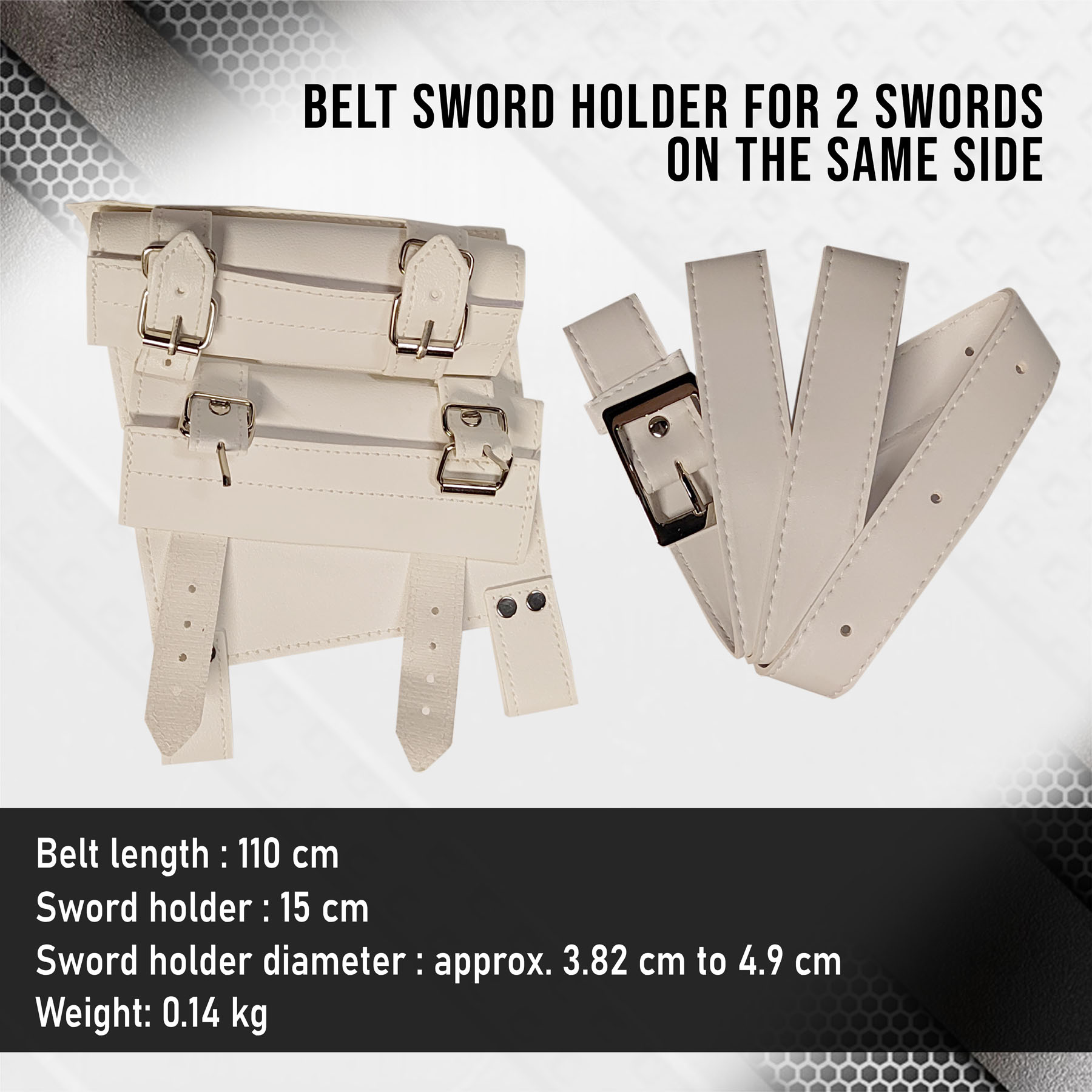 Belt sword holder for 2 swords on the same side, white