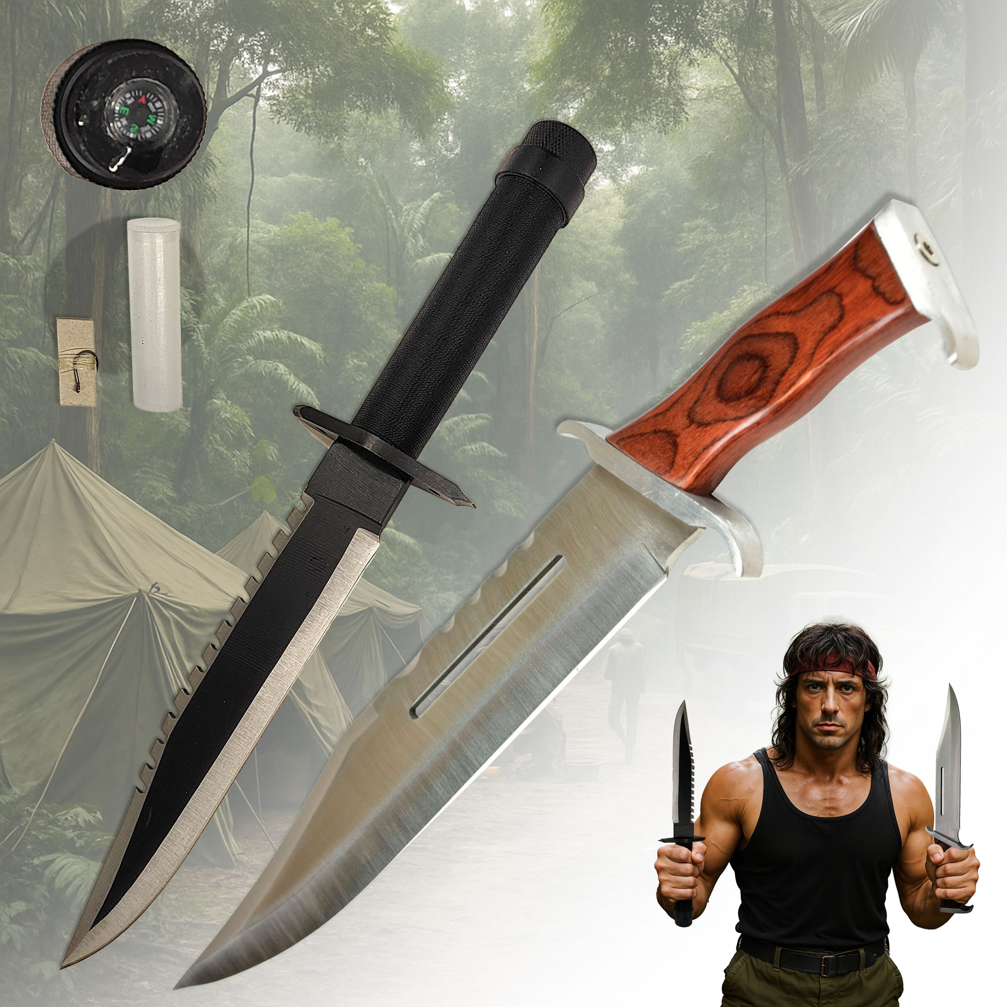 Rambo Messer Set – First Blood II & Rambo III | Legendäres Film-Messer-Bundle mit Lederscheiden