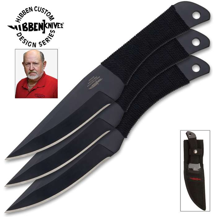 Hibben Wurfmesser Set schwarz mit Nylon Scheide