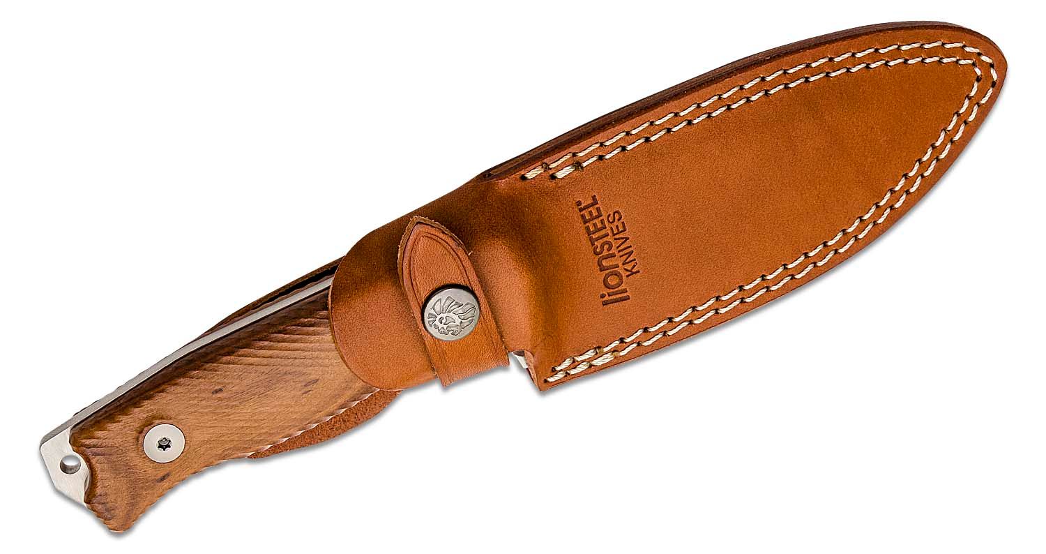M5 Hunter, Satin Sleipner Plain Blade, Santos Wood Handles, Leather Sheath