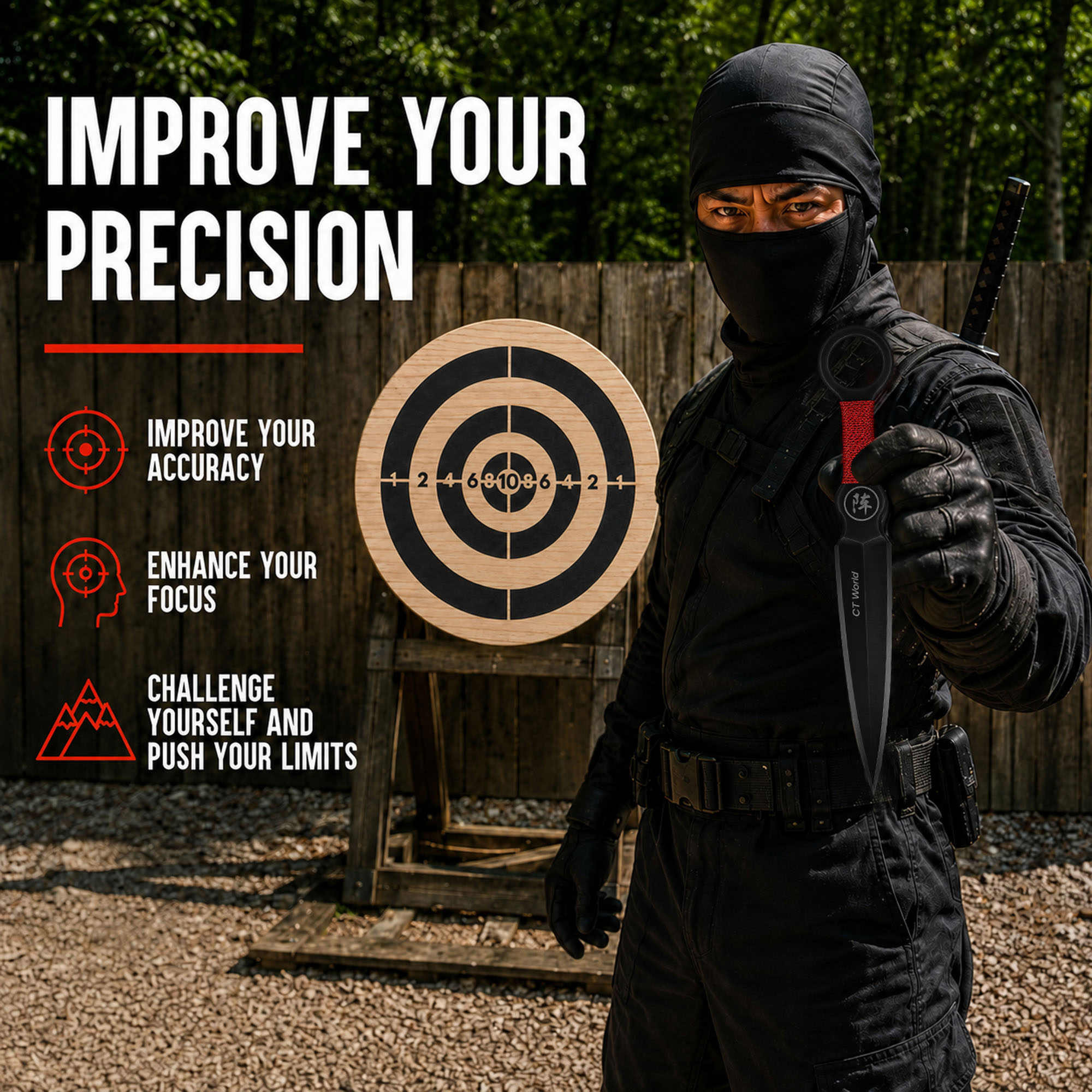 Throwing Knife Set with Wooden Target – 9 Piece Set