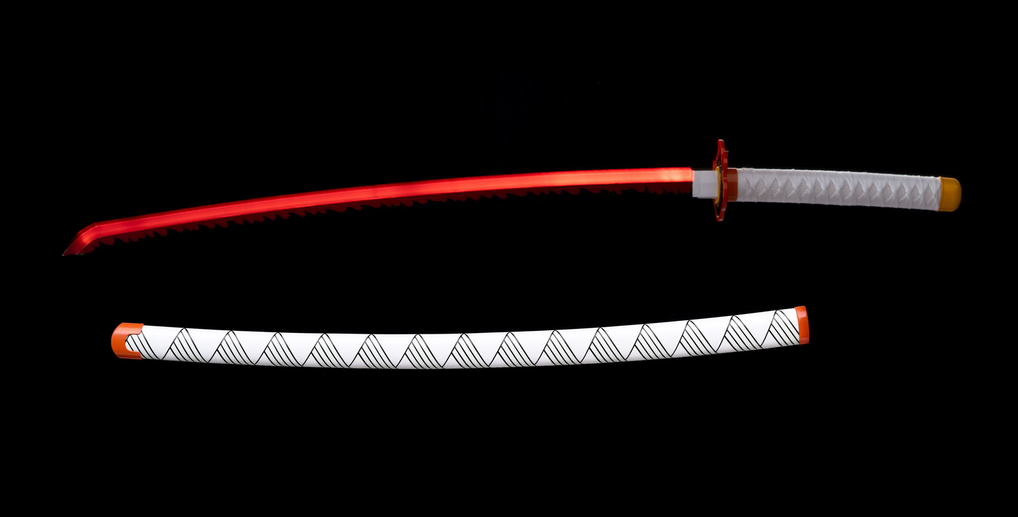 Demon Slayer Rengoku Kyoujurou Schwert mit Scheide (Stahlklinge mit LED-leuchtender Klingenkante)
