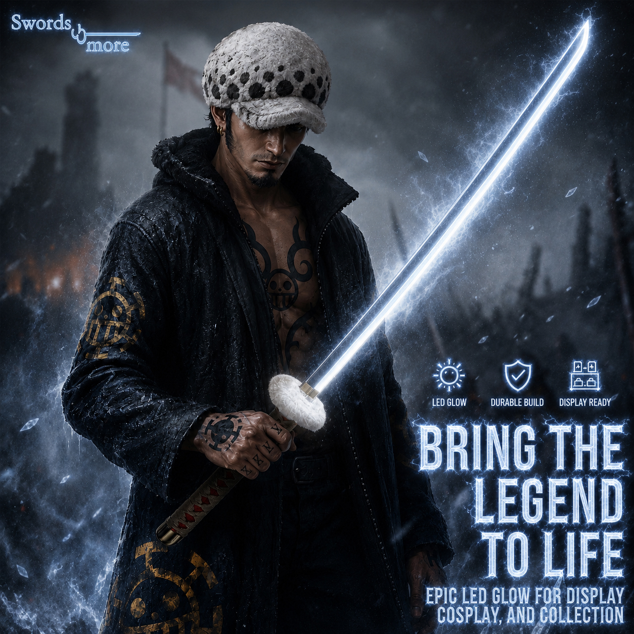 One Piece: Trafalgar Law's "Kikoku" – 1045 Karbonstahl Katana mit LED-Effekt