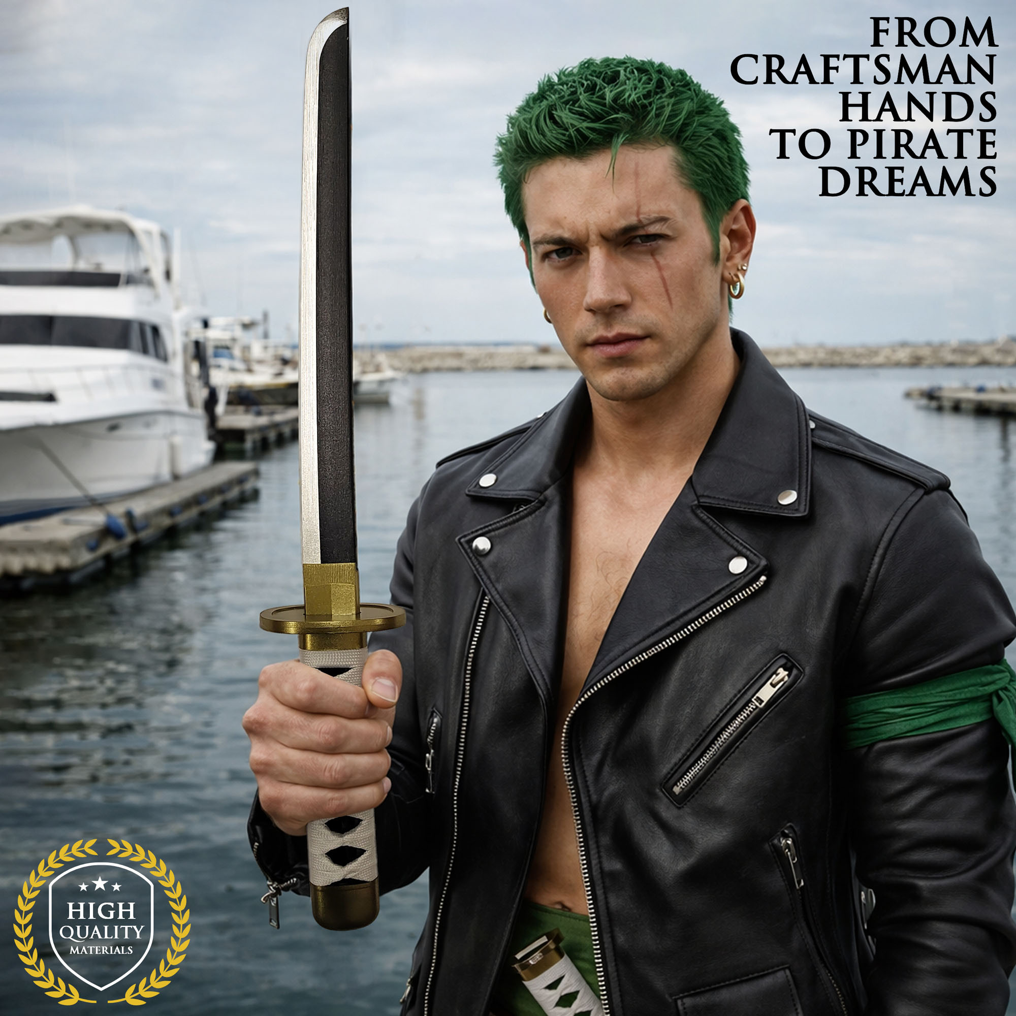 One Piece - Wado-Ichi-Monji Tanto aus Holz mit Scheide und Ständer