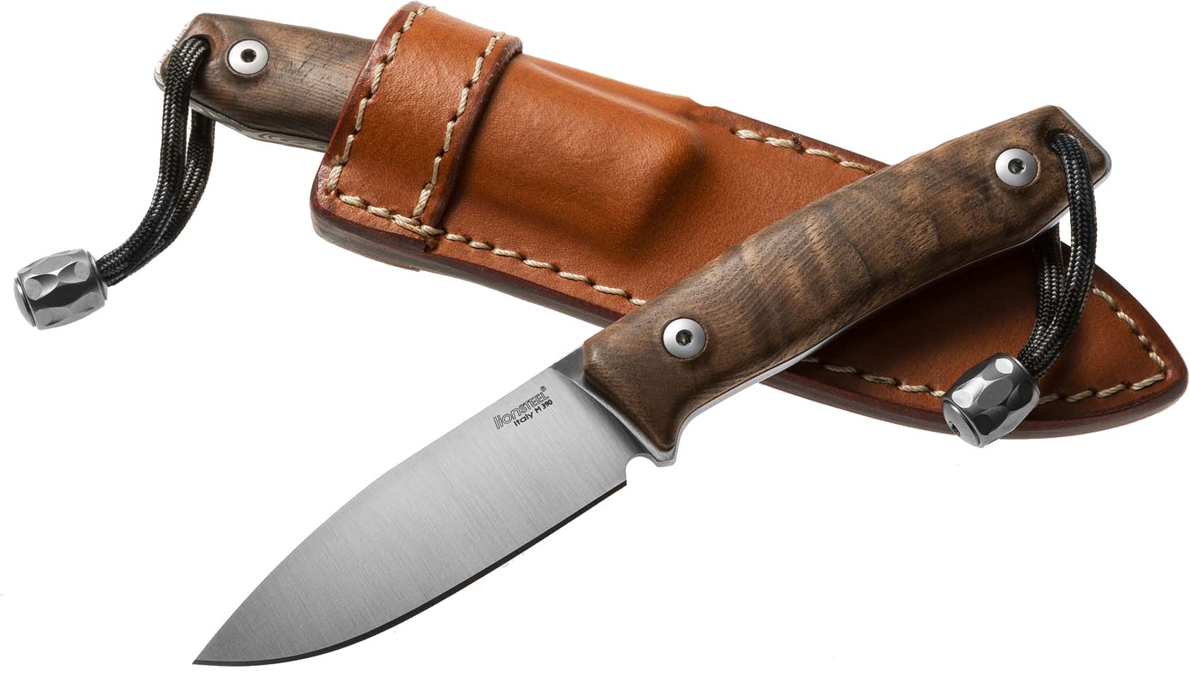M1 WN Compact, M390 Drop Point Blade, Walnut Wood Handle, Leather Sheath
