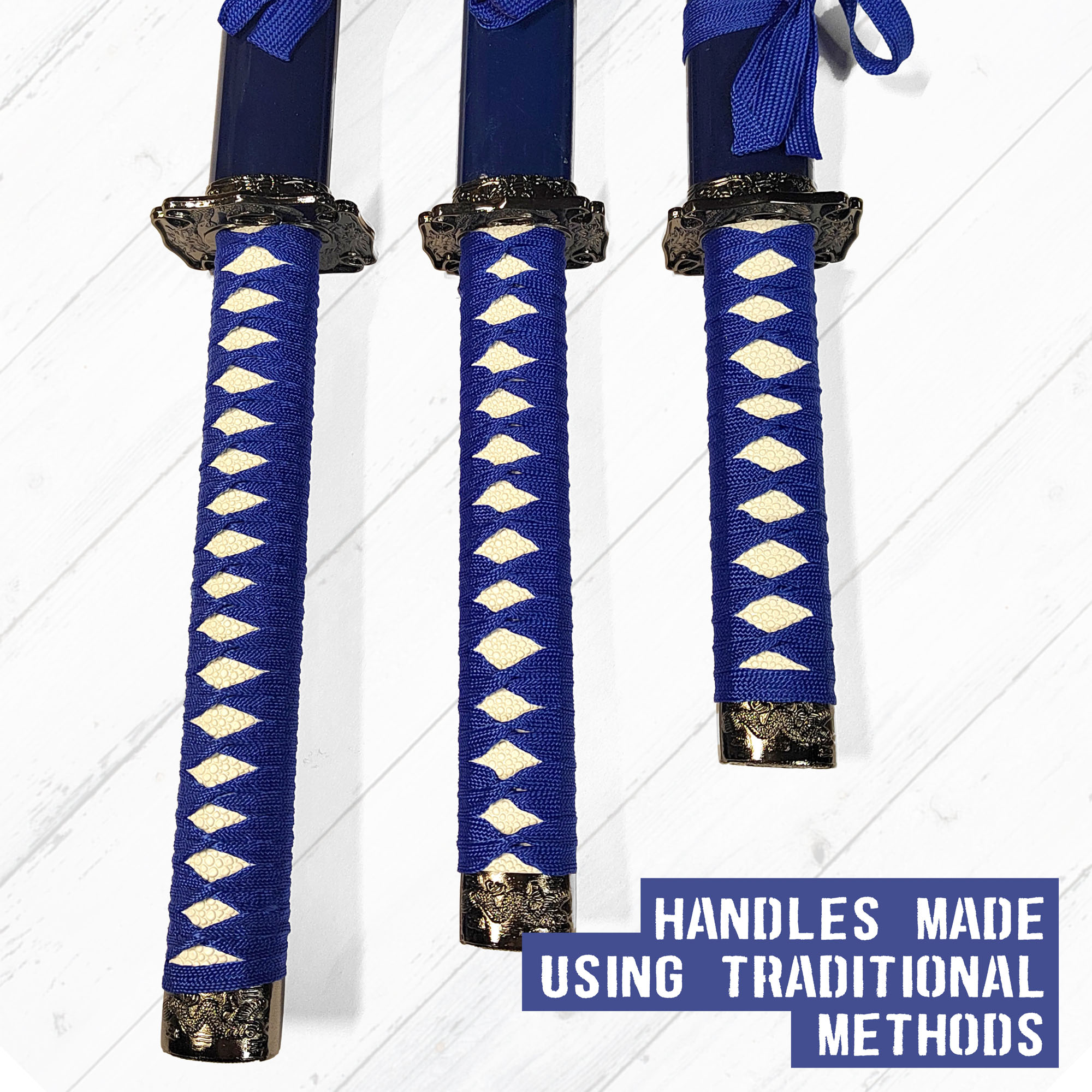 Samurai Sword Set of 3 with Stand - Blue (Katana, Wakizashi and Tanto)