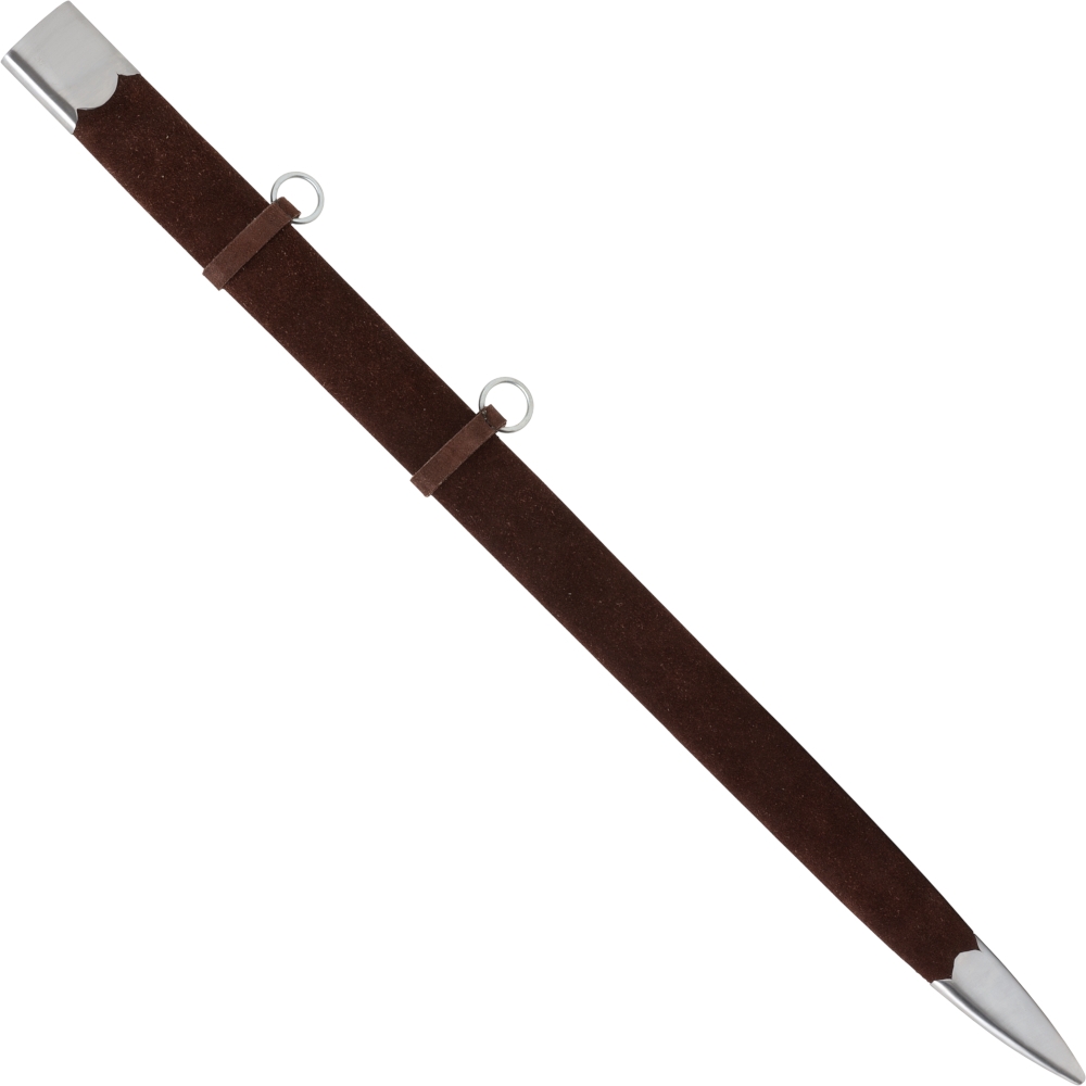 Disk sword with brown leather scabbard 