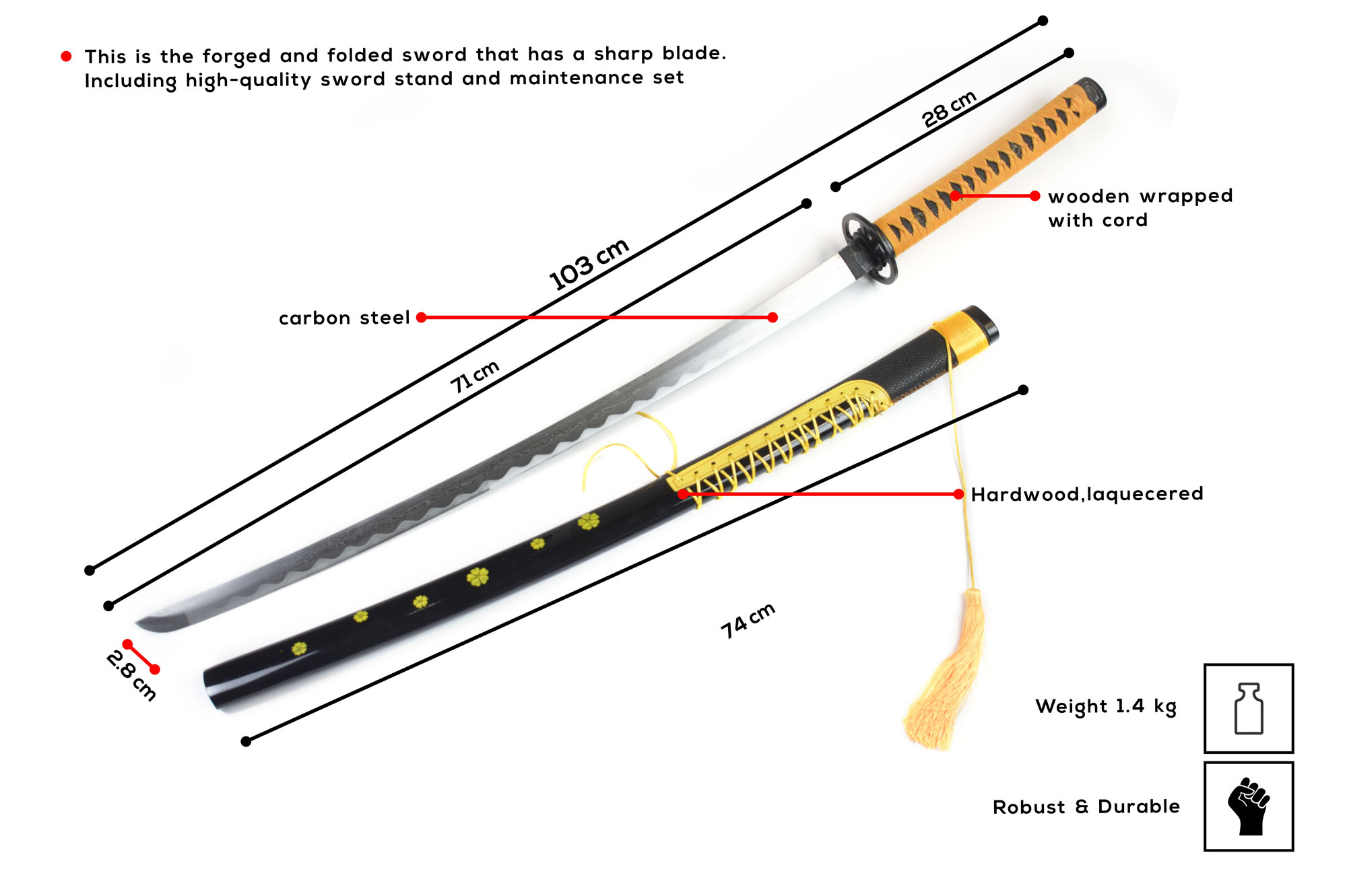 Tsukiuta - Uduki Arata 's Sword - handforged and folded, Set