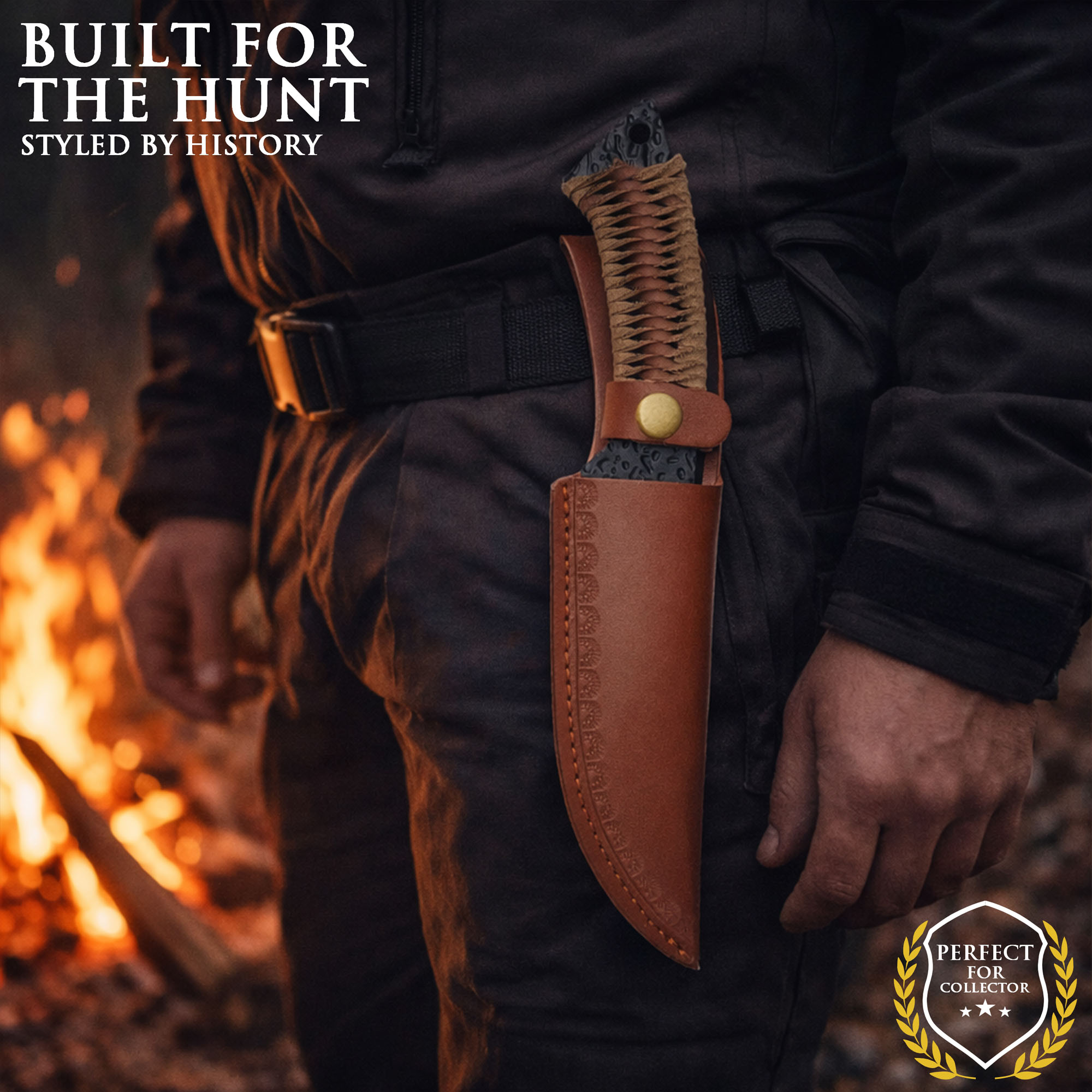 Handgeschmiedetes Jagdmesser im keltischen Stil mit Lederscheide