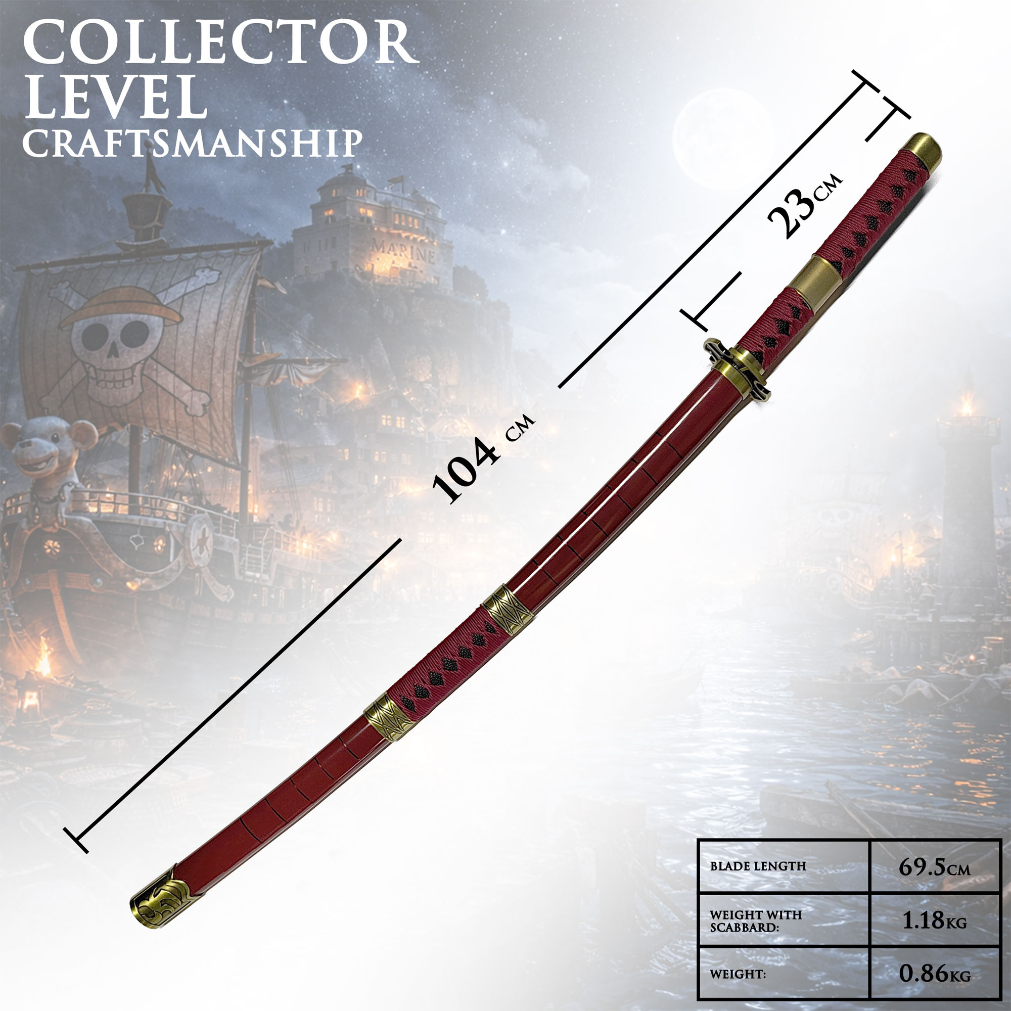 One Piece – Sandai Kitetsu Katana with Scabbard (Steel Blade with LED-Illuminated Edge)