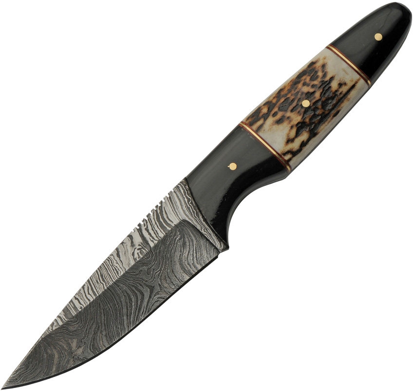 Damast Messer, Fixed Blade Buffalo/Stag