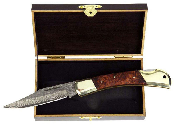 Damascus Pocket Knife Rootwood 10 cm