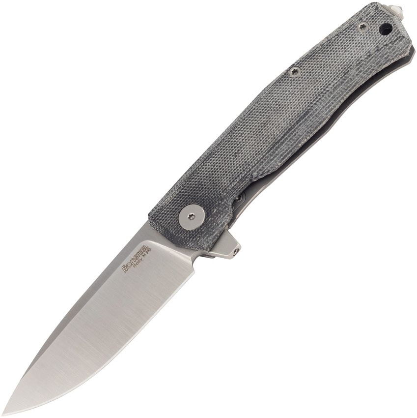 Myto, M390 Satin-Klinge, schwarzes Canvas-Micarta und Titan-Griff
