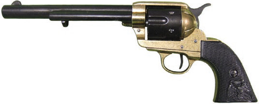 45er Colt, messingfarben-schwarz, schwarze Griffschale