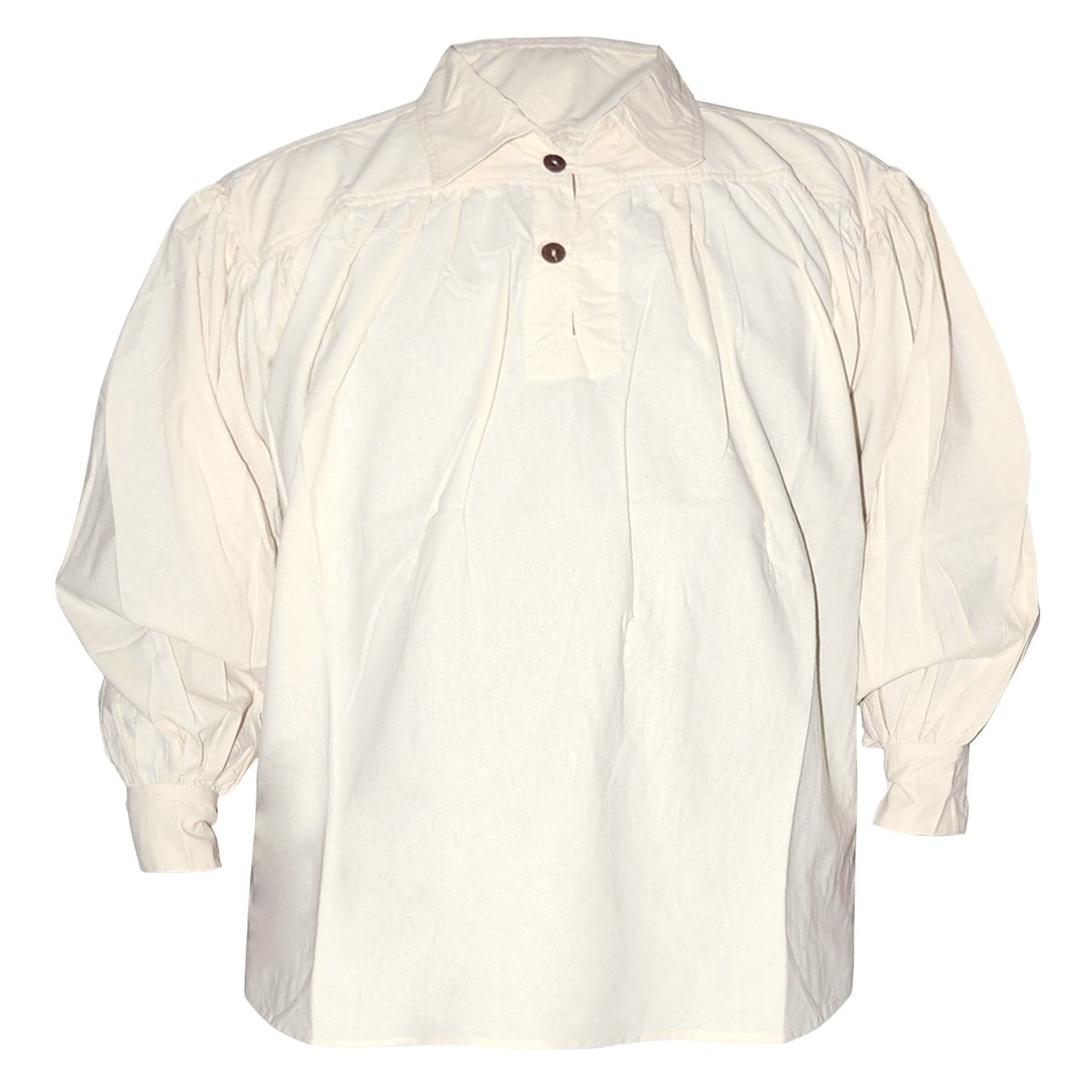 Cotton Shirt, Collared, Button Neck, Natural, Size XL