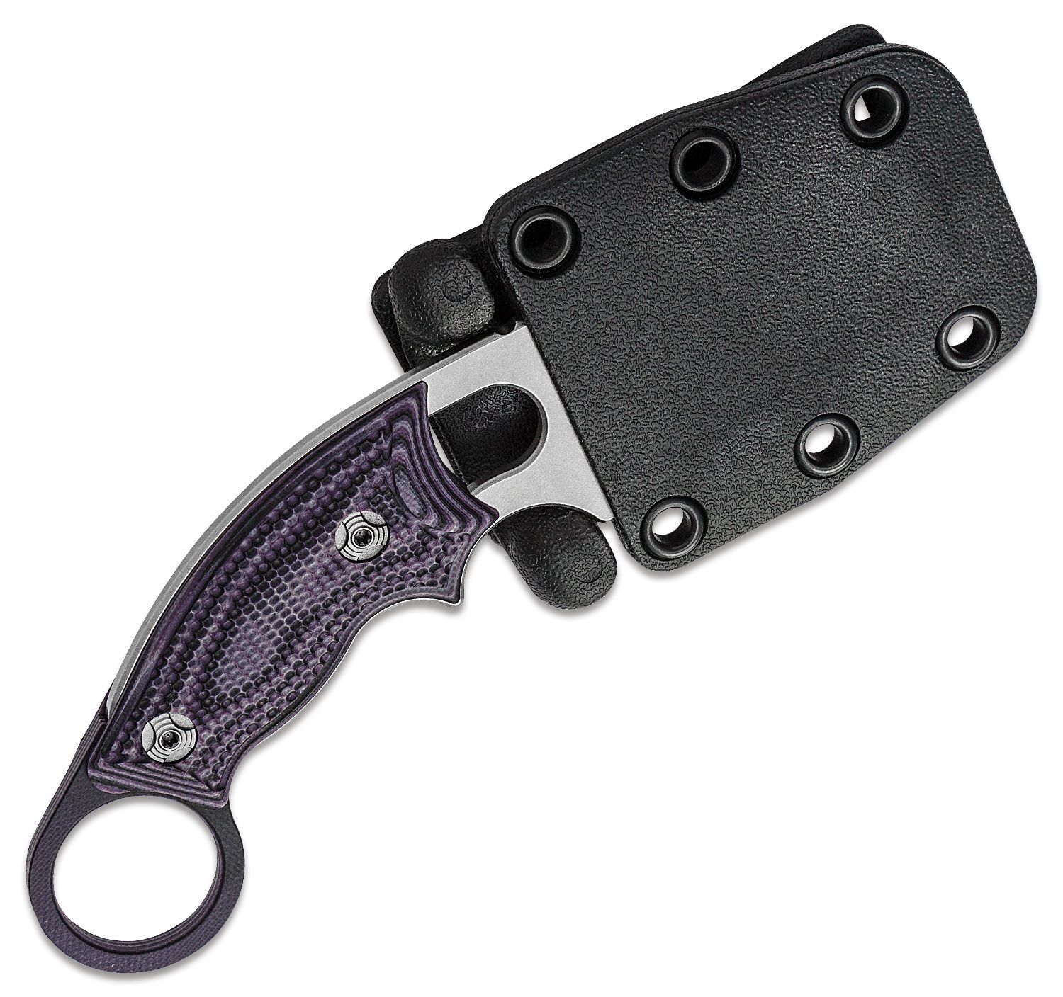 EX-F03 Karambit, 154CM Stonewashed Clip Point, lila G-Mascus-Griff, Kydexscheide