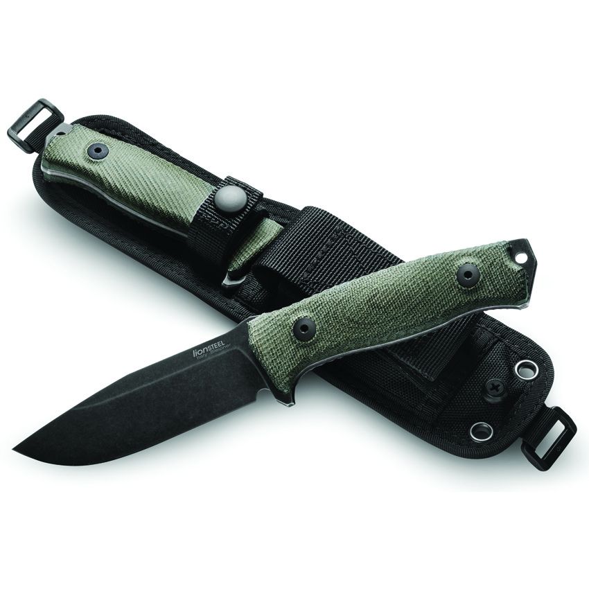 M5 Hunter, Black Stonewashed Sleipner Plain Blade, Green Canvas Micarta Handles, Cordura Sheath