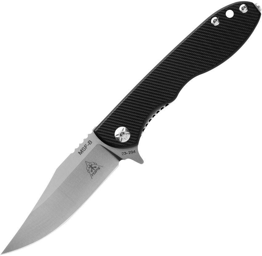 Mini Scandi Knife, Elmax Satin Clip Point Blade, Milled Black G10 Handles