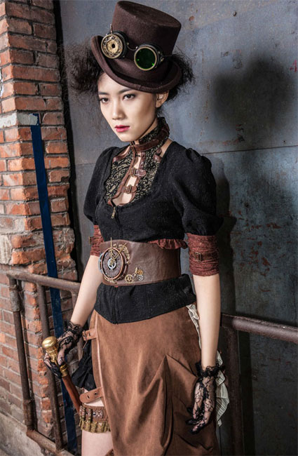 Steampunk Gürtel mit Uhr braun