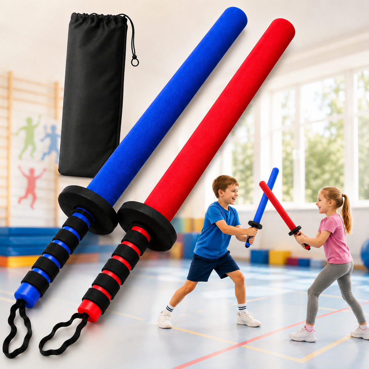 Schaumstoffschläger 2er-Set (Rot/Blau) – Pädagogisches Fechtspiel zum Energieabbau für Kinder