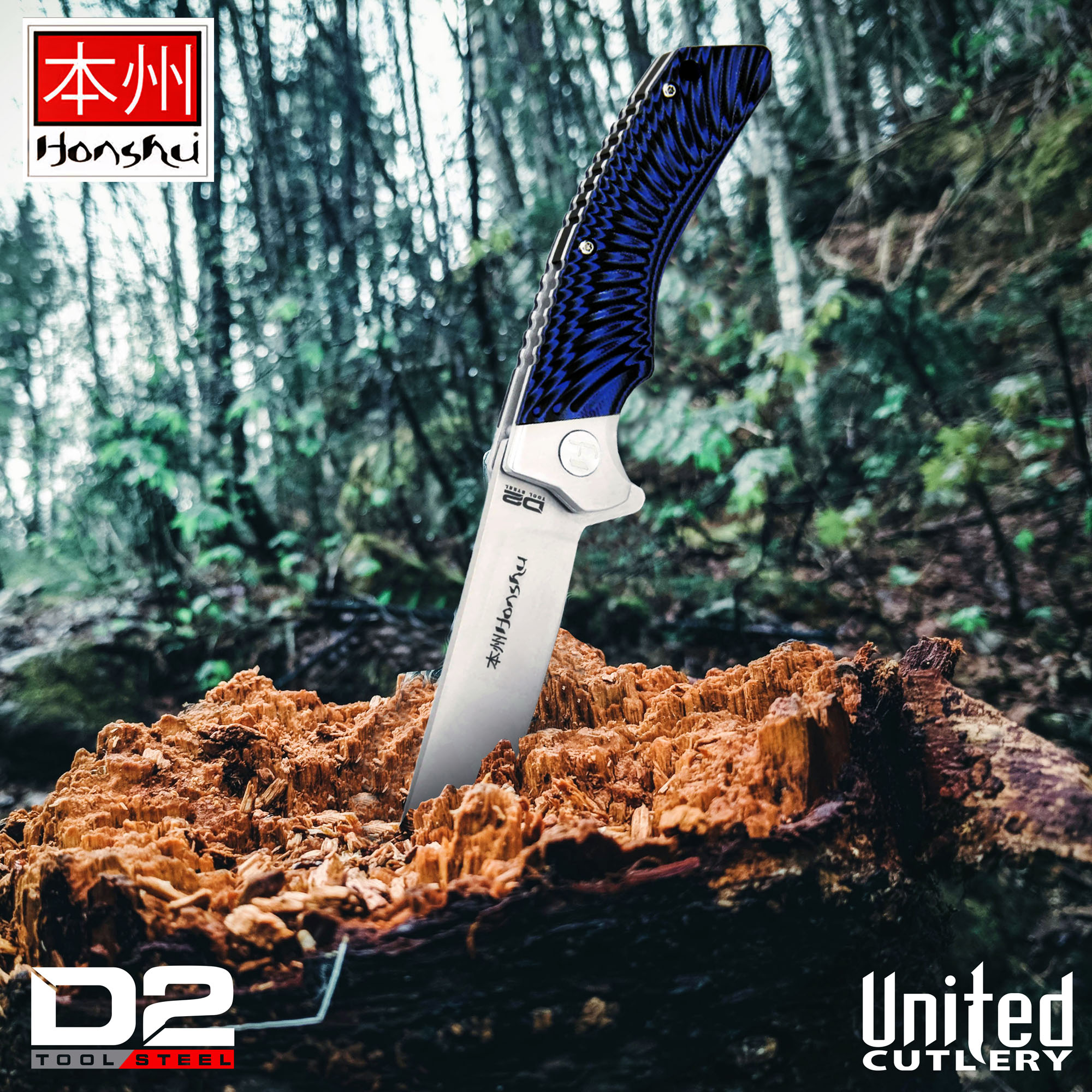 Honshu Black And Blue Sekyuriti Ball Bearing Pocket Knife - D2 Tool Steel Blade