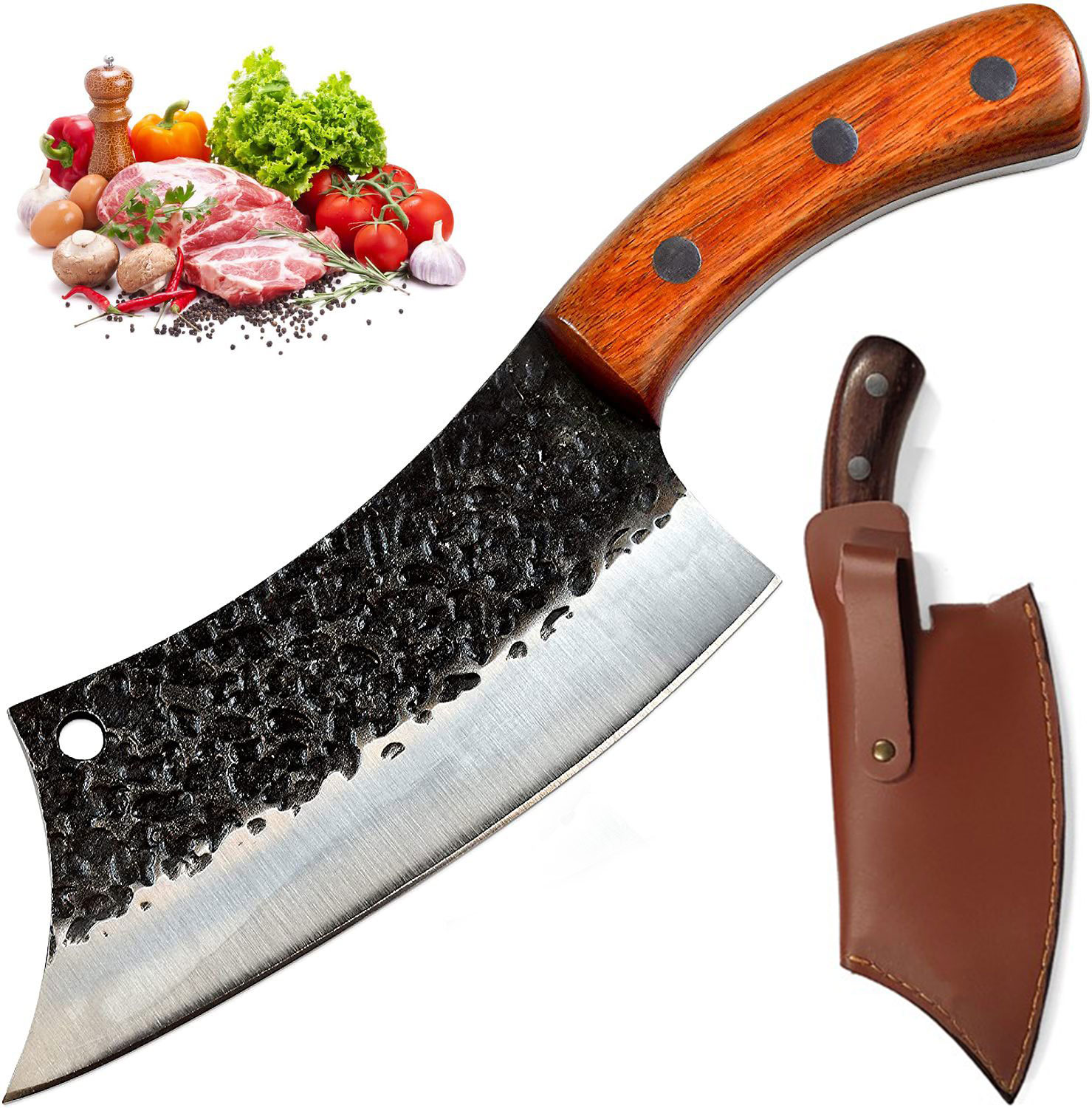 Meat Cleaver Knife, Serbian Chef Knife with Sheath