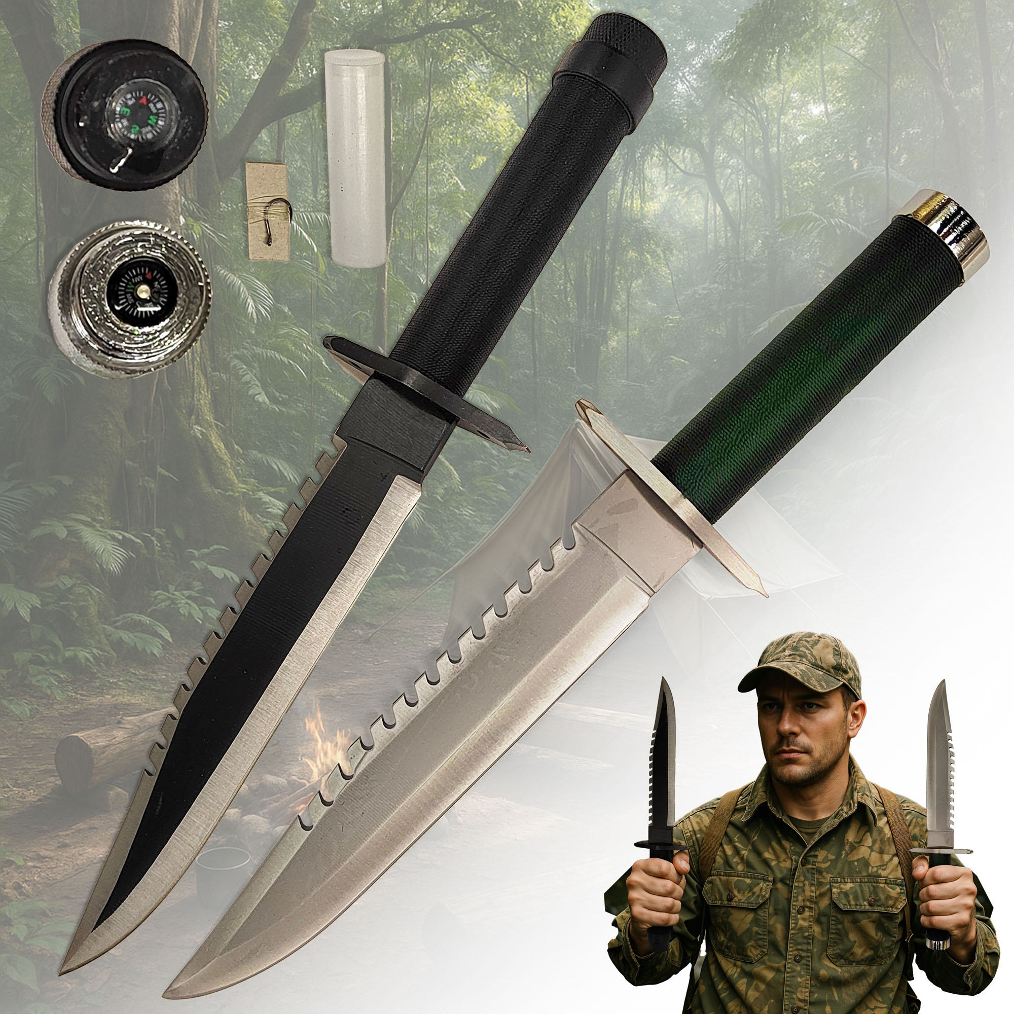 Rambo Messer Doppelpack – First Blood I & II | Originalgetreue Filmrepliken mit Lederscheiden