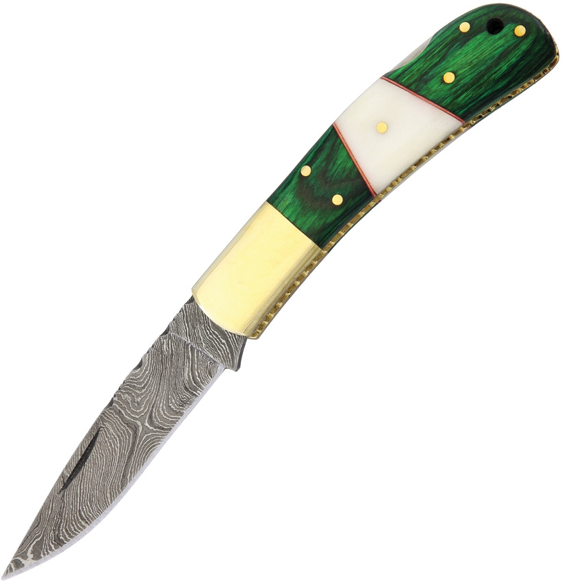 Damast Messer, Lockback Grün
