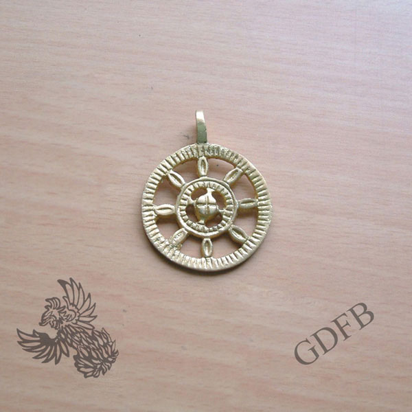 Roman wheel fibula Pendant from brass, Dia 3.5 cm